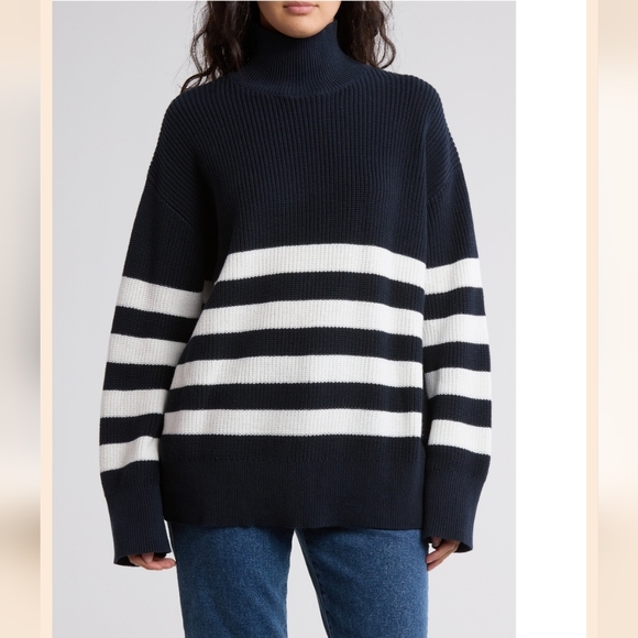 French Connection Mozart Funnel Neck Cotton Stripe Sweater - Picture 1 of 1